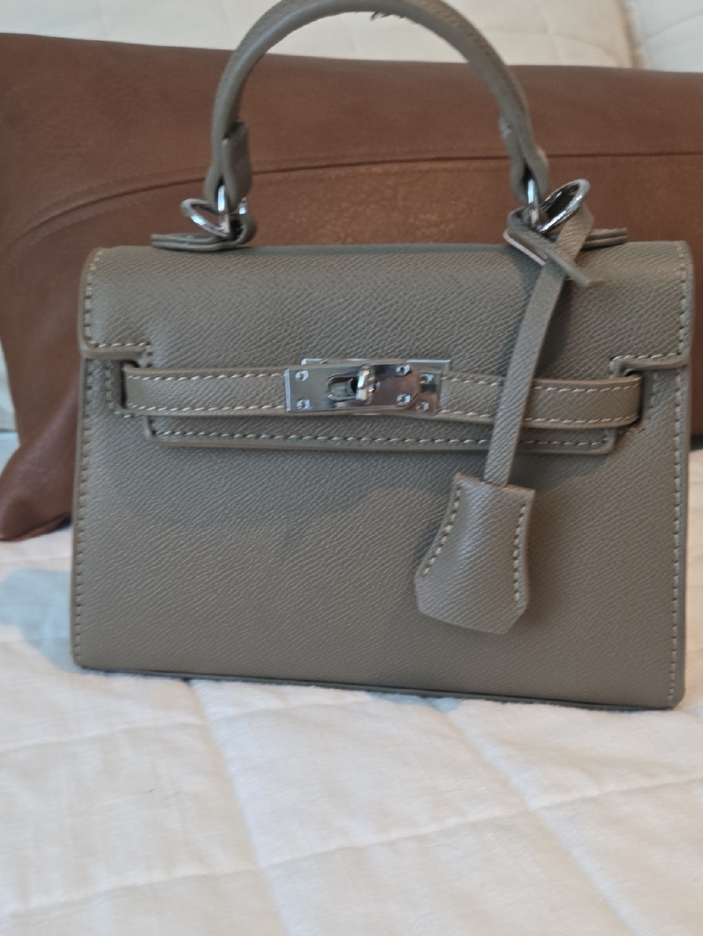 Gray Leather Top-Handle Women’s Bag
